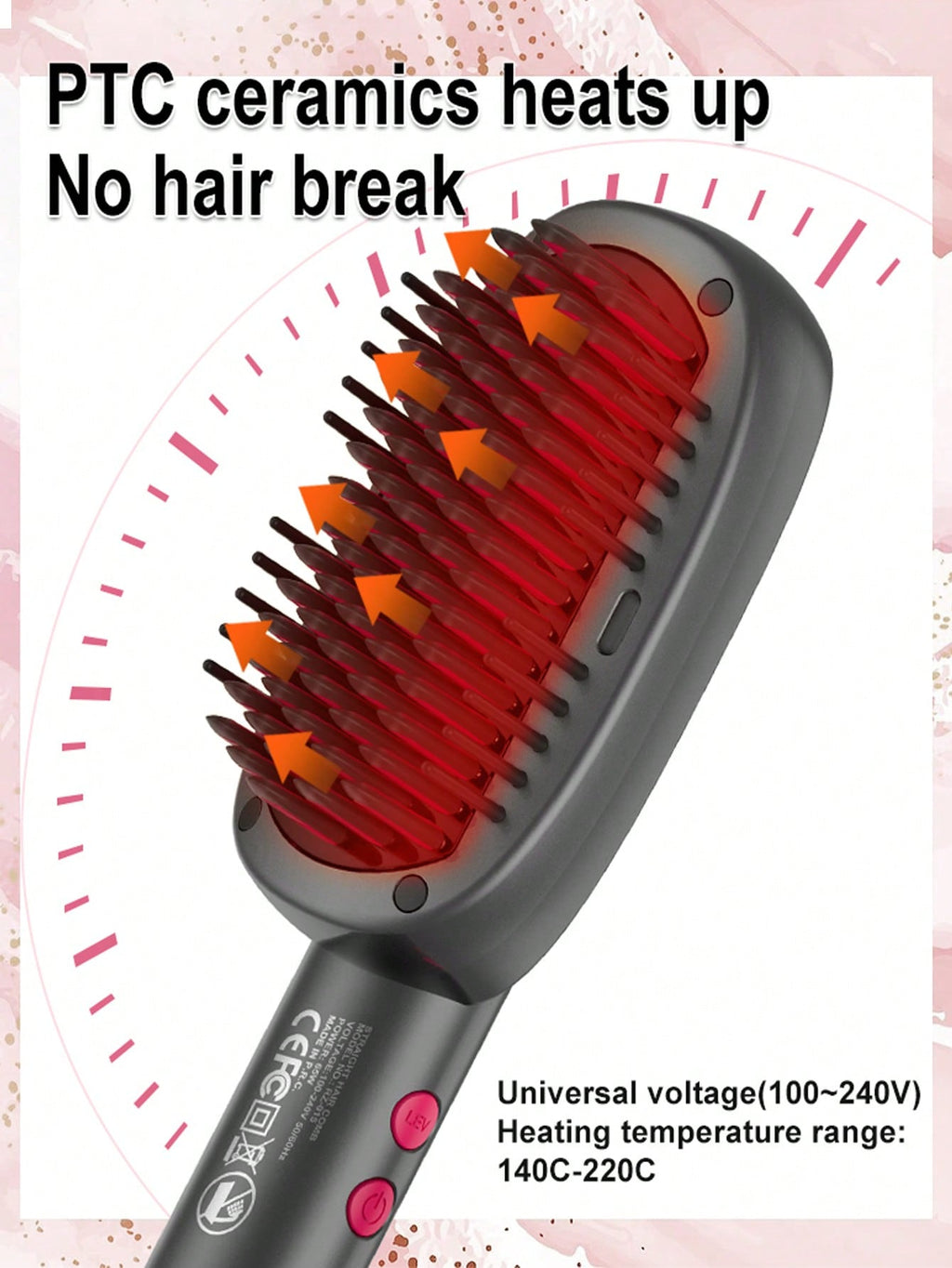 PinkSings Electric Hair Straightener Brush with Wider Panel