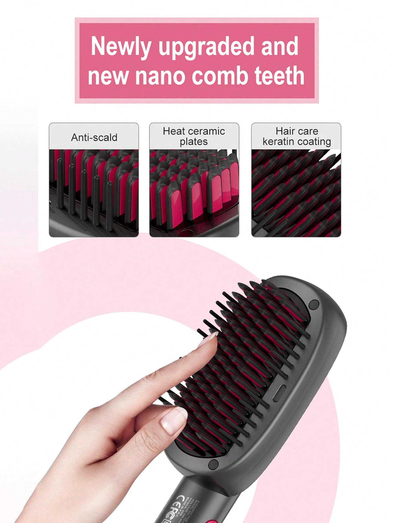 PinkSings Electric Hair Straightener Brush with Wider Panel