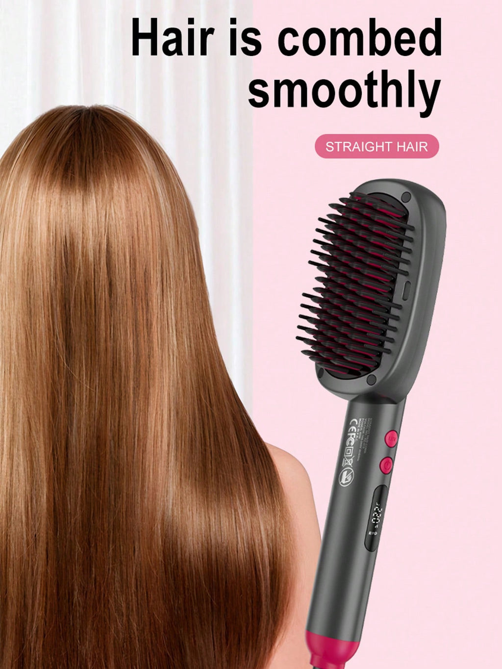 PinkSings Electric Hair Straightener Brush with Wider Panel
