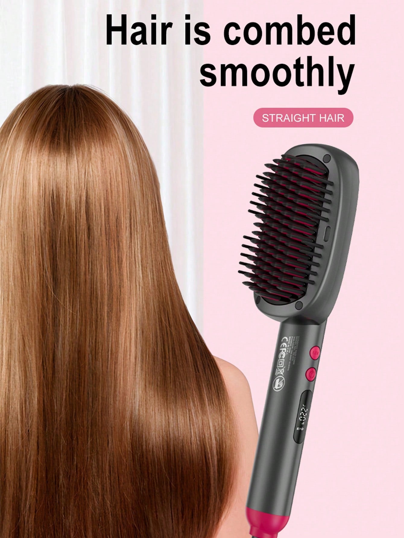 PinkSings Electric Hair Straightener Brush with Wider Panel