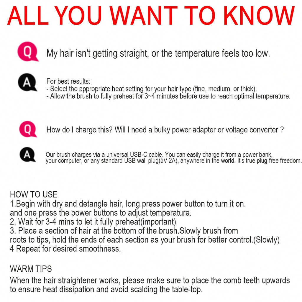 Pinksings Cordless Hair Straightener Brush