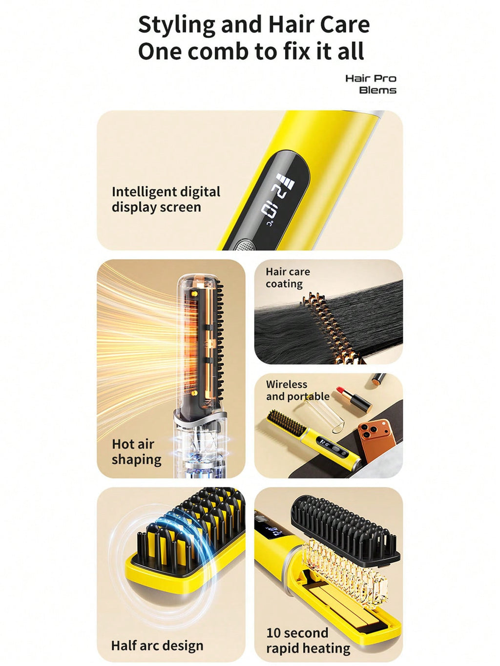 PinkSings Cordless Hair Straightener Brush with Blow Air Quick Shaping