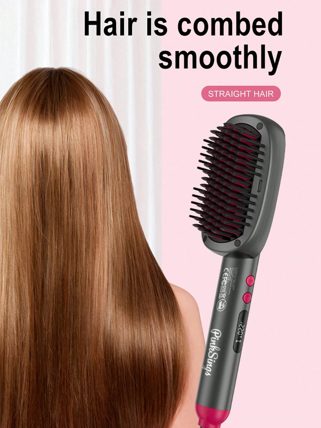 PinkSings Electric Hair Straightener Brush with Wider Panel