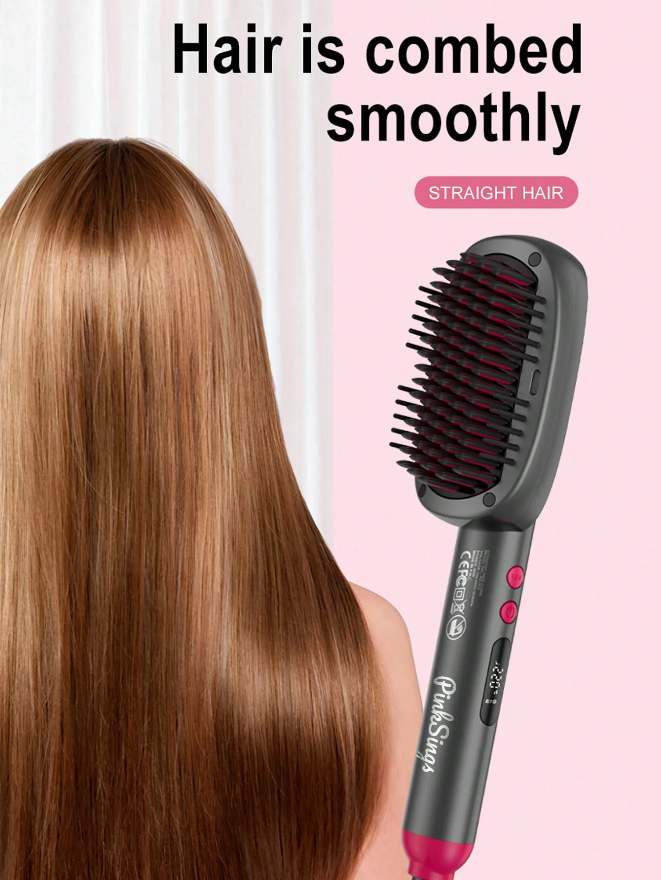 PinkSings Electric Hair Straightener Brush with Wider Panel