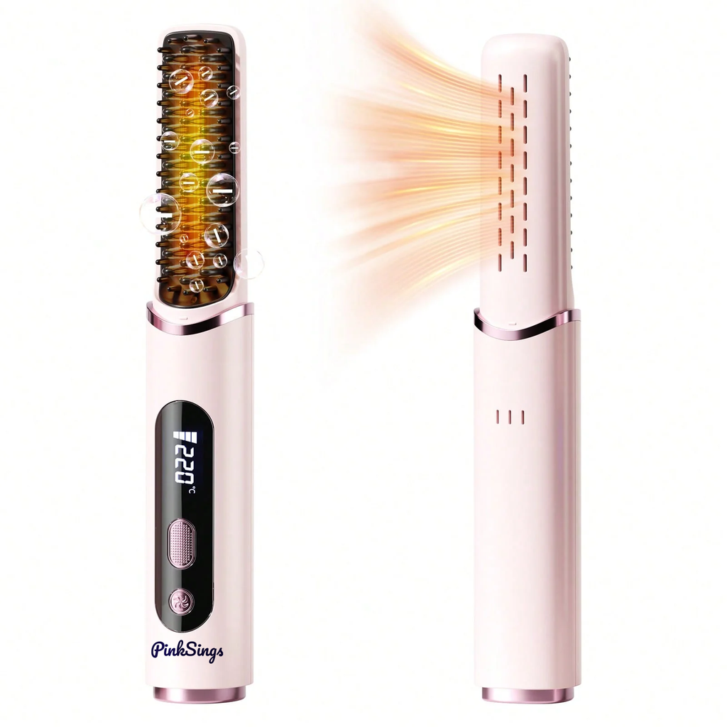 PinkSings Cordless Hair Straightener Brush with Blow Air Quick Shaping