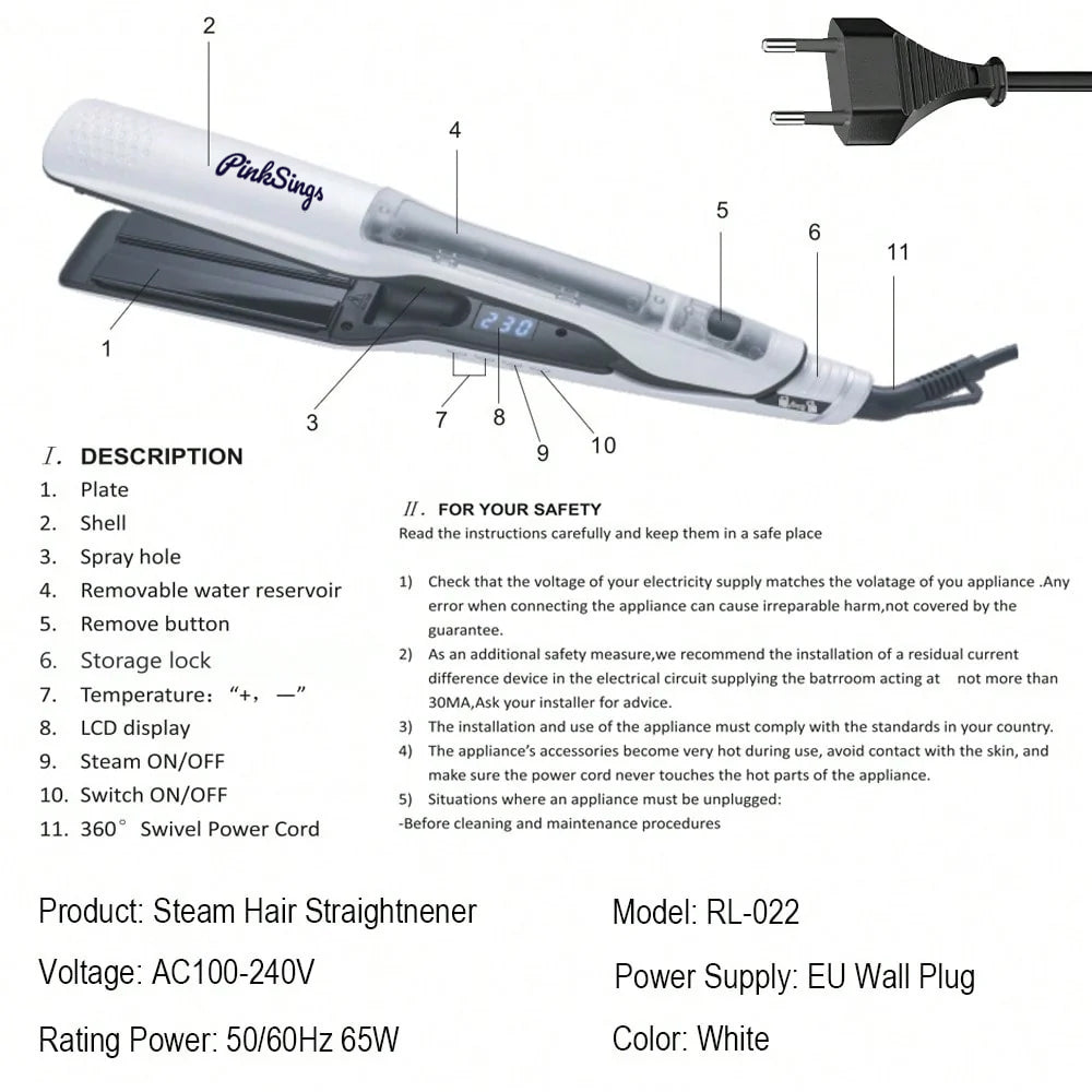 PinkSings Steam Hair Straightener